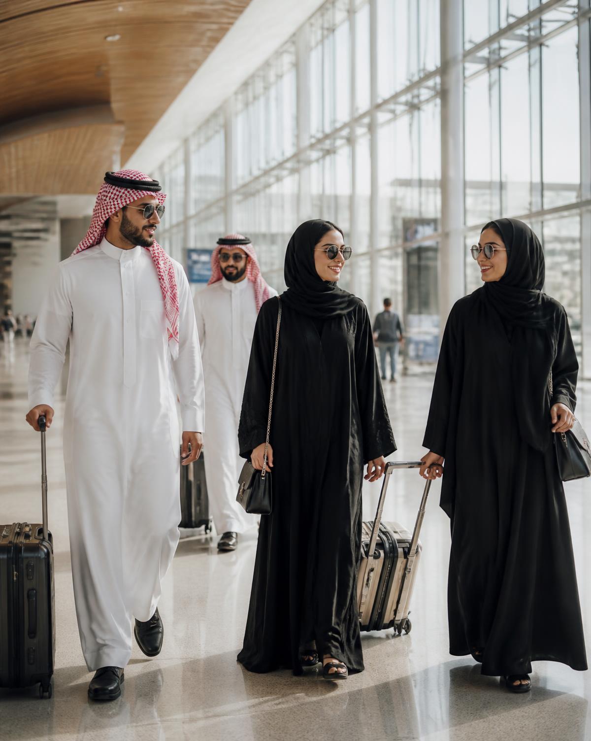 فريق عمل يسير في صالة مطار حديثة